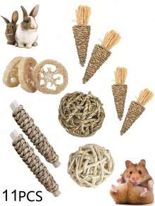Happy Pet 10件組磨牙玩具組合，倉鼠兔子磨牙玩具，手工磨牙玩具，兔子鳥類磨牙玩具，潔牙玩具，多件組，小動物磨牙禮品 - 查看 17