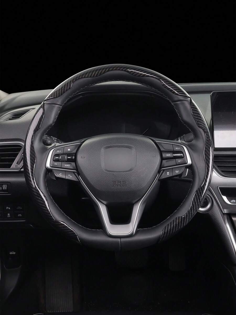 3pcs Non-Slip Steering Wheel Cover - Faux Carbon Fiber Pattern + High Reflectivity High Brightness + Segmented Embedded Design + Easy Installation + No Inner Ring, For Car/MPV/SUV/RV/Pickup/Van - 3pcs - View 1