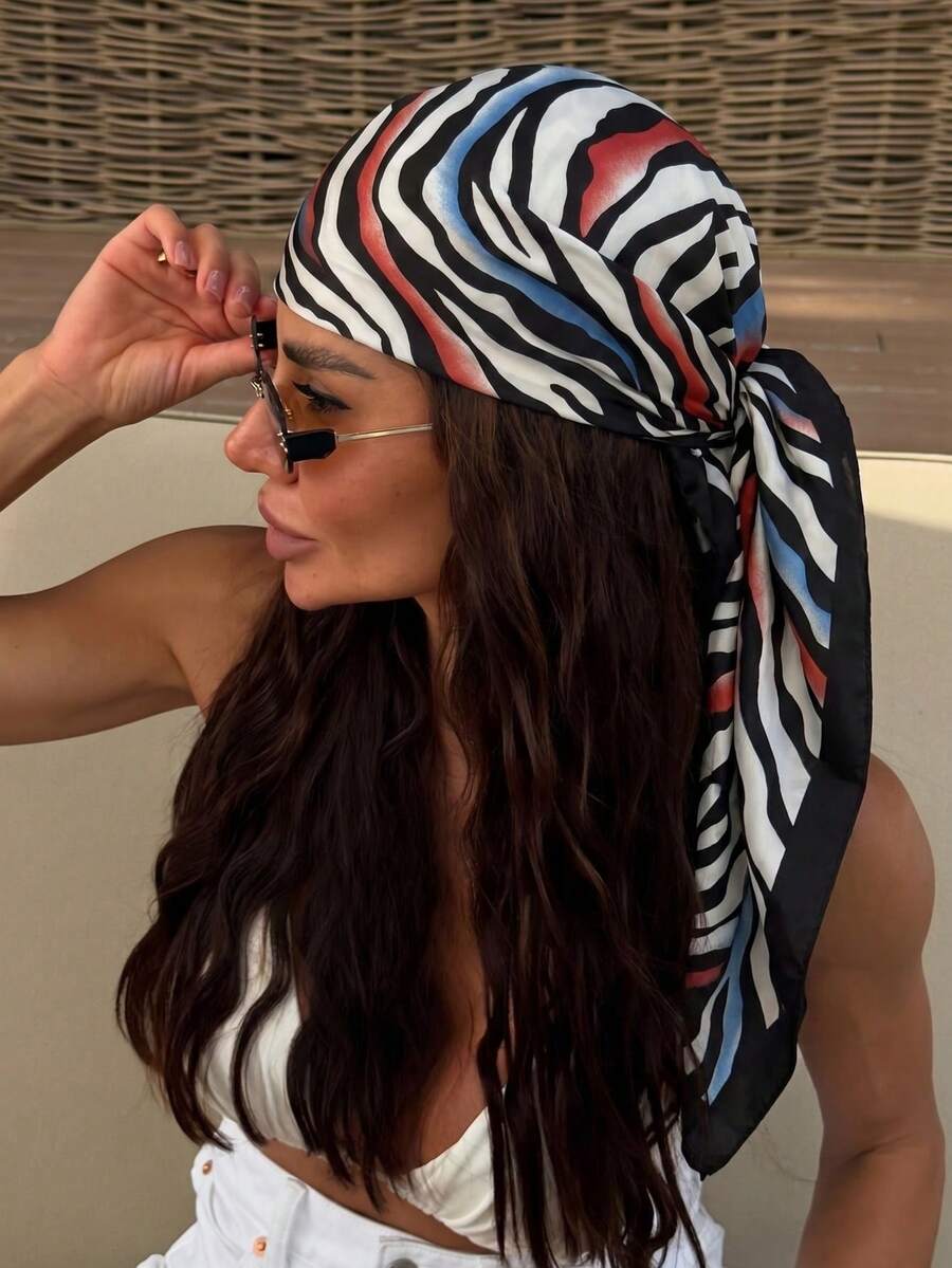 1pc Women's Bohemian Vintage Leopard Print Bandana Scarf, Suitable For Daily Wear And Beach Vacation - Black - View 1