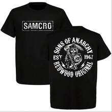 SAMCRO Sons Of Anarchy Redwood Original Skull Reaper Biker T-Shirt, Vintage Graphic Tee For Men, Clothing, Streetwear, Casual Wear - 黑色 - 查看 1