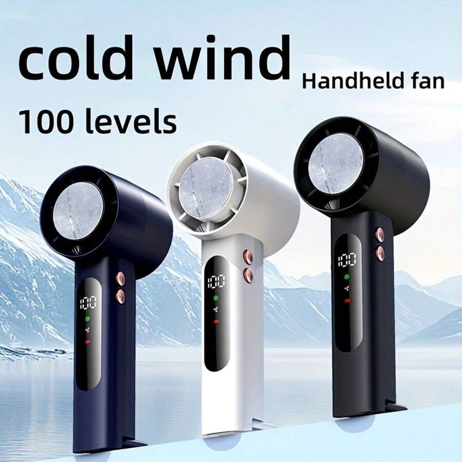 SULVGO Ventilador de mano de 3000mAh, nuevo ventilador portátil actualizado con función de compresión fría, velocidad ajustable (1-100), ventilador facial mini recargable por USB, adecuado para maquillaje, viajes, interiores y exteriores - Soporte de Mano - Ver 1