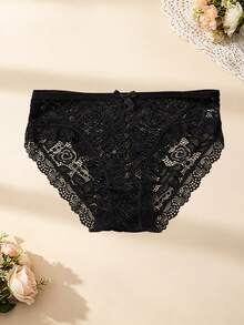 6pcs Women's French Style Full Lace Bow Decor Panties, Multi-Color Breathable Mid-Waist Hip-Hop Style Underwear - Multicolor - View 3
