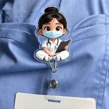 2D 平面壓克力護理師女孩 ID 卡套－可伸縮識別證夾，適合醫學生與護理師使用 - 多色 - 查看 1