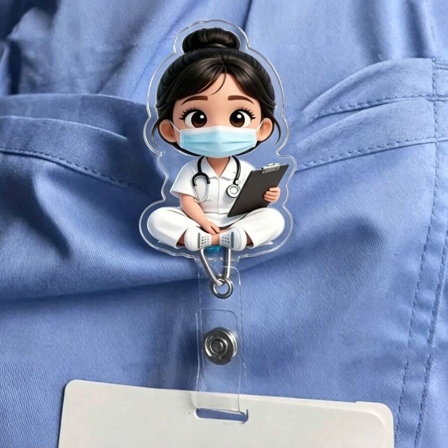 2D 平面壓克力護理師女孩 ID 卡套－可伸縮識別證夾，適合醫學生與護理師使用 - 多色 - 查看 1