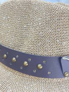 1pc Unisex Rivet Bull Head Leather Decor Sequin Woven Breathable Straw Hat, Western Cowboy Hat, Suitable For Spring/Summer, Applicable For Western Theme Events, Gatherings, Parties, Role Play, Festivals, Music Festivals, Fashion And Multi-Purpose, Beach, Vacation - Multicolor - View 9