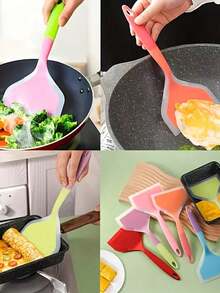 3/2/1pc Non-Scratch Wide Silicone Spatula, Heat-Resistant Non-Stick Pan Turner, Macaron Color-Block Long Handle Anti-Slip Comfortable Grip, Hanging Hole For Easy Storage, One-Piece Silicone Material Odorless, Soft Head Won't Scratch Enamel Pots And Flat Bottom Pans, Suitable For Frying Steak, Pancakes, Tamagoyaki, Hand-Grab Pancakes, Multi-Functional Kitchen Cooking Tool, Cross-Border Hot-Selling Colorful Silicone Cooking Spatula, Heat-Resistant Easy To Clean Home Kitchen Utensil - Multicolor - View 8