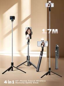 170cm/70cm 4合1自拍棒三腳架,附藍牙遙控器,多角度可伸縮手機支架,輕便便攜三腳架,適合旅行、海灘、Vlog、團體拍攝 - A - 查看 2