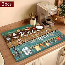 1pc Wood Grain Kitchen Theme Diatomaceous Earth Countertop Mat, Highly Absorbent, Suitable For Tableware, Coffee Machine, Microwave, Etc. Fashionable Watercolor Design, Ideal Choice For Modern Kitchen. - Multicolor - View 12