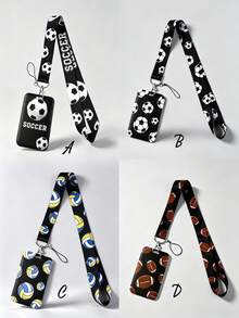 1pc ABS Football Lanyard Card Holder, Anti-Loss Student Bus Card/ID Badge Protective Case, Reinforced Braided Lanyard, Lightweight Portable Space-Saving, Suitable For Student Commute, Office Work, Daily Travel - Rectangle - View 1