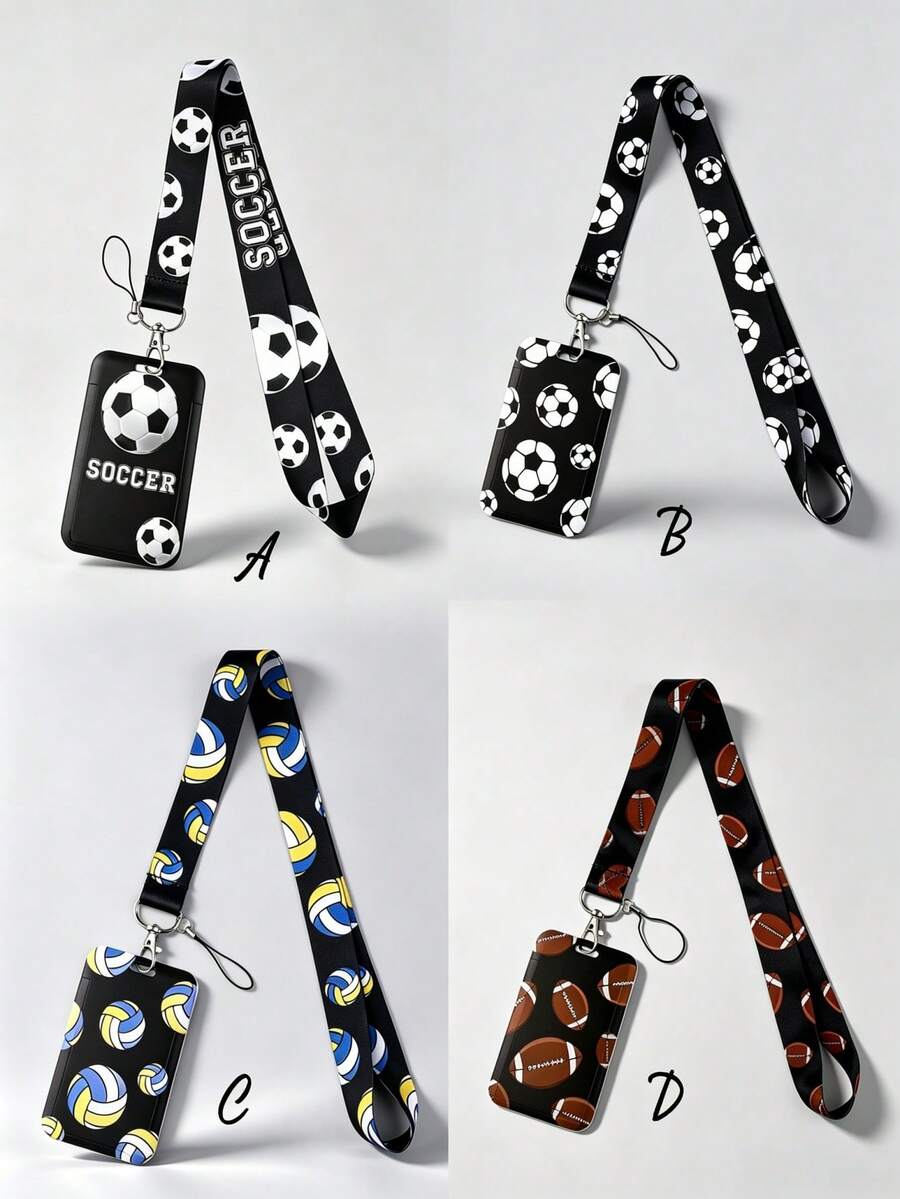 1pc ABS Football Lanyard Card Holder, Anti-Loss Student Bus Card/ID Badge Protective Case, Reinforced Braided Lanyard, Lightweight Portable Space-Saving, Suitable For Student Commute, Office Work, Daily Travel - Rectangle - View 1