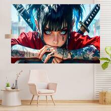 Cyberpunk Samurai Mädchen Hintergrund Stadtstraße Hintergrund Cooles orientalisches Tattoo Dame Porträt Wandbehang Wandteppich Teenager Mädchen Wohnheim Schlafzimmer Wandbanner Anime Stil Cosplay Fotografie Hintergrund Innenraum Heim Wanddekoration Stoff - Verschiedenfarbig - Übersicht 7