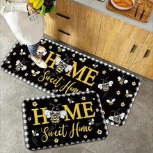 [Holiday Gift] 1pc, 1pc Farmhouse Kitchen Mat With Black Background And Yellow Bee Decorative Pattern, Holiday Gift, Festive Party Decoration Accessories, Soft Flannel Material For Sink Area, Hallway Runner Mat, Suitable For Living Room, Bedroom, Din - Multicolor - View 8