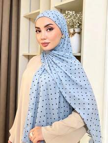 Spring/Summer New Lightweight Faux Pearl Chiffon Scarf With Leaf And Polka Dot Digital Print, Soft And Breathable Modest Headscarf Hijab Scarf Shawls - Multicolor - View 9