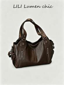This Is A Stylish And Versatile Shoulder Bag. It Has A Large Capacity, A Solid Color Design, And Is Made Of Vintage PU Material. A Perfect Choice For Going To Work, With An Ape - White - View 1