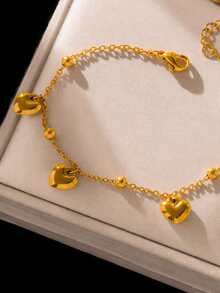 1pc Casual Ins Stainless Steel Gold-Tone Multi-Heart Pendant Bracelet, Suitable For Women's Daily Versatile Wear, Waterproof Jewelry Accessory, Valentine's Day Gift, Gift Box Not Included - Gold - View 5