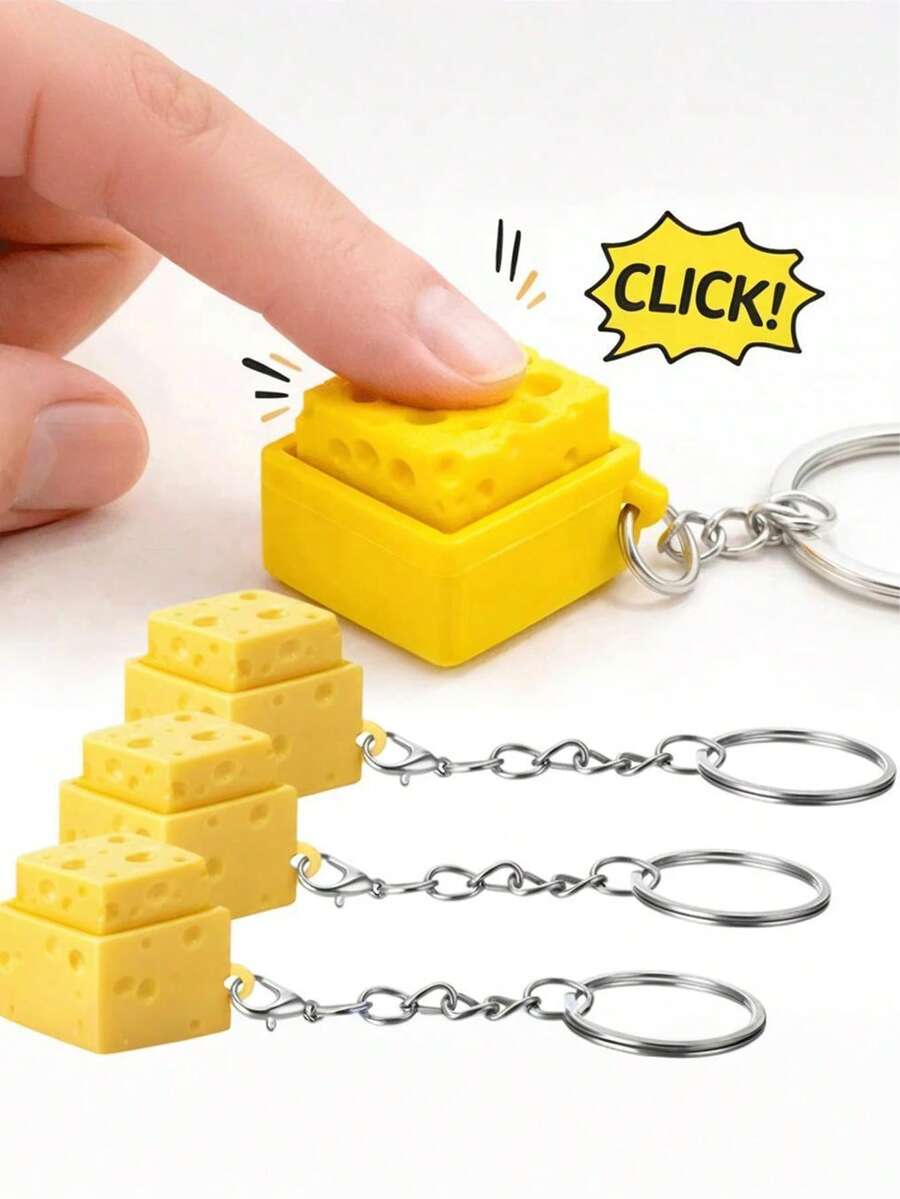 1/2/3 piezas Mini llavero de queso con teclado, botón antiestrés, tecla de queso, clicker fidget, colgante de llavero de teclado, regalos para fiestas