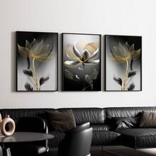 3pcs Set Unframed Modern Luxury Floral Canvas Prints, Abstract Botanical Wall Art For Living Room, Minimalist Aesthetic Flower Posters For Bedroom, Unframed Rolled Canvas Painting (No Frame Included) - A - View 8