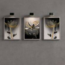 3pcs Set Unframed Modern Luxury Floral Canvas Prints, Abstract Botanical Wall Art For Living Room, Minimalist Aesthetic Flower Posters For Bedroom, Unframed Rolled Canvas Painting (No Frame Included) - A - View 11