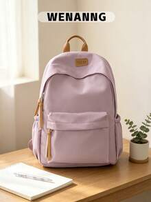 1 pièce Sac à dos étudiant de style universitaire décontracté de couleur unie, sac à dos léger à poches multiples pour l'école, sac à dos grande capacité, convient aux étudiants/diplômés/doctorants, applicable pour la rentrée scolaire, l'apprentissage sur le campus, les courts voyages, le camping en plein air et les sorties décontractées quotidiennes - multicolore - Voir 2