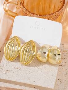 4pcs/16pcs Fashionable Elegant Floral Geometric Multi- Gold Metallic Earring Set, Women's Fashion Earring Set, Daily Wear, (Lightweight CCB Material, Non-Fading) - Multicolor - View 8