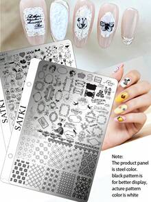 satki Nail Art Stamping Plate Cute Bear Pig Rabbit Cartoon Anime Nail Decoration Template Bow Nail Art Accessories Tool Beginner No Hand-Painting Nail Stamping Steel Plate Soft Silicone Transfer Tool - Multicolor - View 2