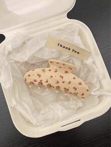 1pc Cream Base Floral Cherry Grape Print Hair Clip, Mini Rhinestone Decor Large Jaw Clip, Sweet Fresh Half-Up Hair Fixing Accessory, Suitable For Women's Daily Use - Multicolor - View 4