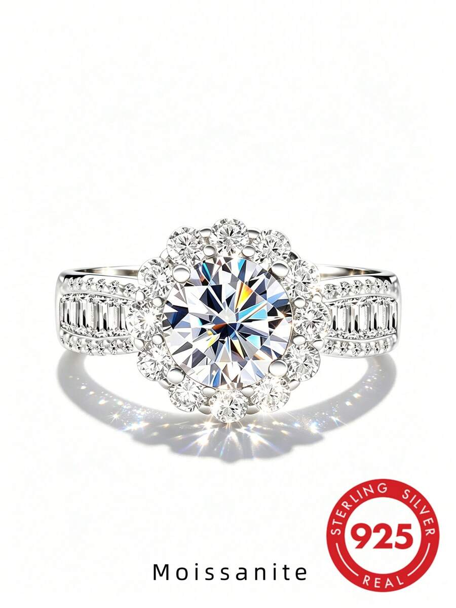 2 Carat Round Colorful Moissanite Ring, 925 Sterling Silver Women's Ring, Luxury Engagement/Wedding Ring, Suitable For Dates And Parties, Comes With Gift Box - One 2CT - View 1