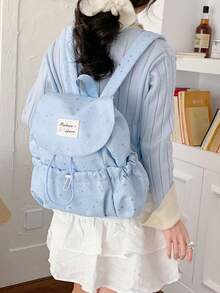 Cream White And Blue Star Print Flap Drawstring Backpack, Soft And Lightweight Polyester Fabric, Gentle Casual Style, Adjustable Shoulder Straps, Large Capacity Interior, All-Season Wear, Unisex Adult Style, Suitable For School, Travel, Commute And Daily Outings - Multiple Styles - View 3