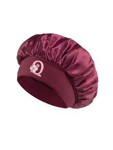 Women's Adjustable Wide Brim Satin Sleep Cap, Floral Letter A-Z Breathable Night Cap, Suitable For Curly And Natural Hair, Sleep Accessory - Burgundy - View 19