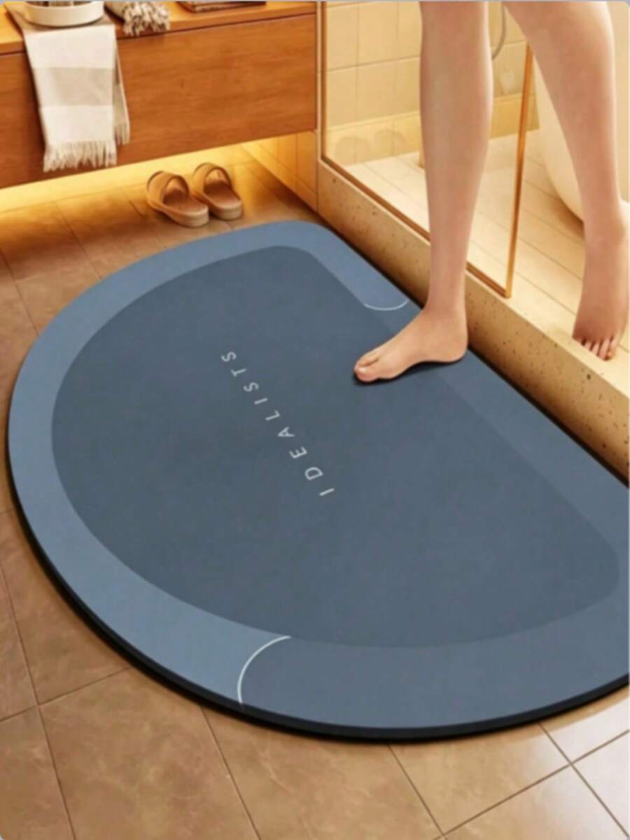 1pc Semi-Circular Silicone Bathroom Mat, Super Absorbent Quick Dry Thickened Non-Slip Shower Rug, Multi-Scene Doormat For Bathroom, Shower Room, Kitchen, Hallway, Bedside, Entrance & Laundry Room, Soft Household Decor Floor Rug - Multicolor - View 1