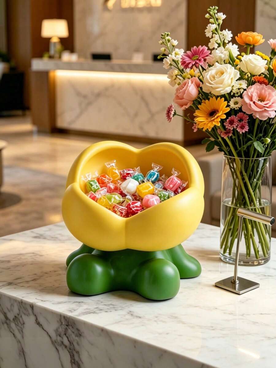 1pc Cute Tulip Shaped Candy Storage Bowl, Petal Storage Bowl, Large Capacity Desktop Fruit/Jewelry Tray, Suitable For Living Room And Home Decor