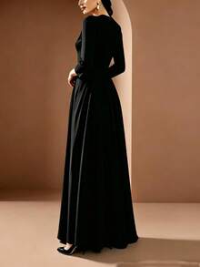 Solid Color Zipper Long Sleeve Minimalist Design Long Dress For Wedding Black - Black - View 2