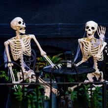 1Pc/10Pcs 35in Halloween Skeleton Decoration Plastic Poseable Skeleton Prop For Haunted House Party Home Decor - Multicolor - View 9