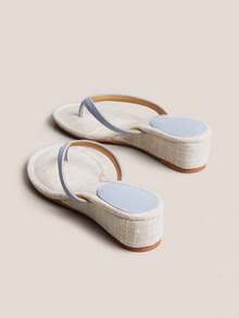 2026 Spring/Summer New Women's Square Toe Thong Kitten Heel Sandals - Blue - View 9