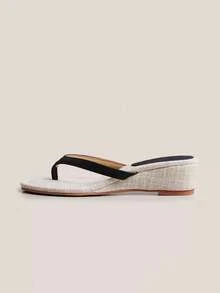 2026 Spring/Summer New Women's Square Toe Thong Kitten Heel Sandals - Black - View 6
