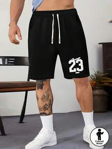 Pantalones cortos casuales de moda para hombre: pantalones cortos deportivos con cordón ajustable para primavera/verano. - Negro - Ver 2