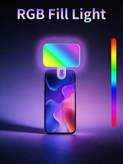 Luz de relleno RGB portátil para selfies y videoconferencias, con clip para teléfono, luz LED con clip, adecuada para videoconferencias, modos de iluminación RGB, recargable, portátil, compatible con portátil/teléfono/tableta/llamada de Zoom/maquillaje