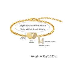 1pc New Fashion Double Heart Initial Gold Color Stainless Steel Chain Anklets For Women - Yellow Gold - View 2