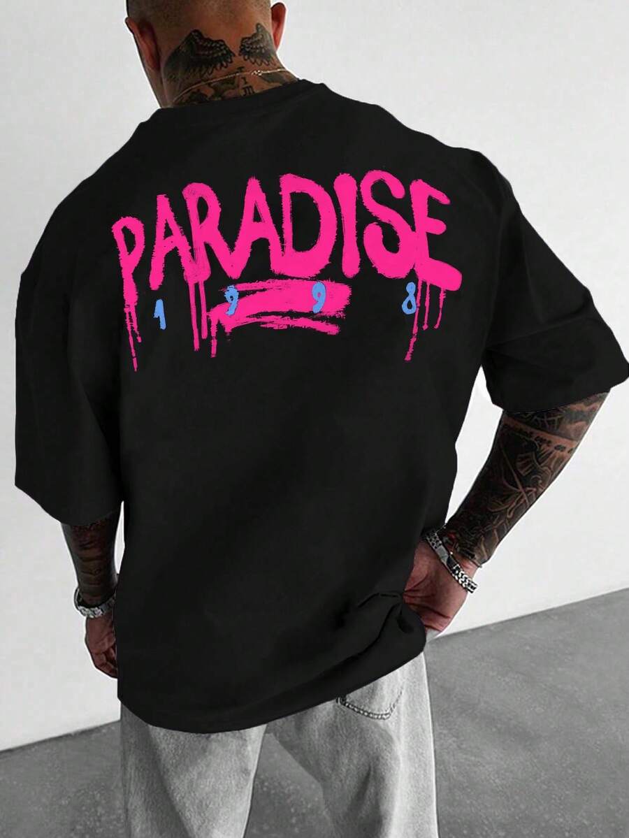 ODE Men's Short Sleeve Letter Print T-Shirt For Casual Everyday Wear In Spring And Summer - Black - View 1