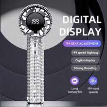 Easypie Selection Luxury Fully Rhinestone Portable Handheld Mini Fan, USB-C Rechargeable Turbo Fan, Adjustable Speed Quiet Fan, Summer Gift Box, 1800mAh - Multicolor - View 11