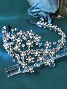 1 peça Tiara feminina roxa, tiara com design de borboleta de camada dupla, tiara com contas de cristal artificial, tiara da moda, tiara de noiva, acessório de cabelo para casamento, banquete e baile - Prata - Ver 5