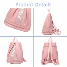 1pc Sports Training Bag, Swimming & Fitness Backpack, Large Capacity Portable Travel Shoulder Bag, Outdoor Beach Drawstring Backpack, Lightweight School Bag, With Independent Shoe Compartment And Side Mesh Pockets, Adjustable Shoulder Straps, Waterproof Fabric - Multicolor - View 9
