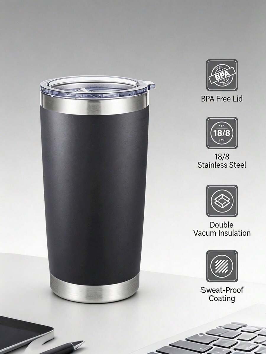 20oz Double Wall Vacuum Insulated Tumbler, 18/8 Stainless Steel Leak-Proof Travel Coffee Mug With Sliding Lid, Sweat-Proof Car Cup Holder Compatible, Suitable For Outdoor And Office - Multicolor - View 1