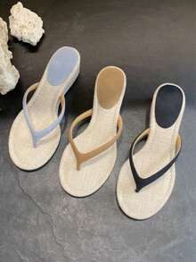2026 Spring/Summer New Women's Square Toe Thong Kitten Heel Sandals - Black - View 10