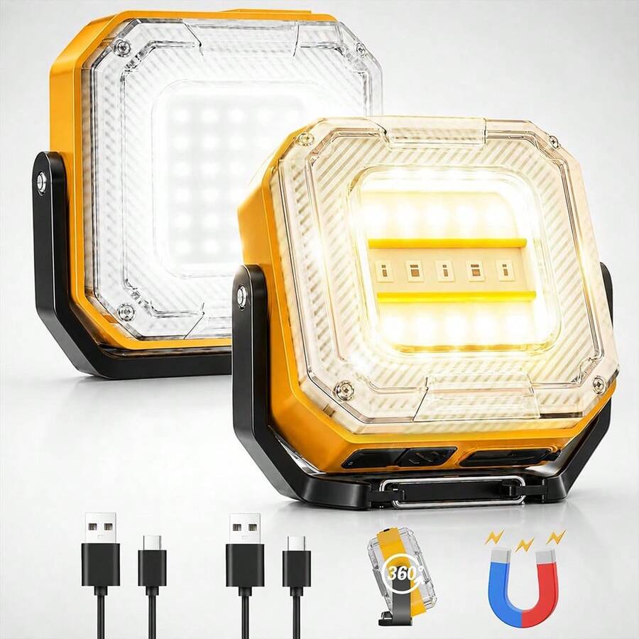 Rechargeable Work Light , Magnetic Foldable LED Work Light ,Super Bright Double-Sided Portable Work Lights With 8 Modes, Magnetic Inspection Light With 1/4" Tripod Mount, 360° Rotatable Keychain Flashlight For Car Repair, Garage, Emergency