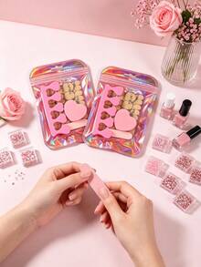 YBJK Kit Persiapan Kuku 5-in-1: Lem Jelly, Buffer Pink, Kikir Kuku, Pemisah Jari Kaki & Stik Kutikula, Set Manikur DIY Portabel untuk Kuku Tempel. - Berwarna merah muda - View 3
