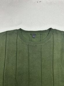 Suéter de punto de manga corta ligero de cuello redondo acanalado para hombre de verano - Verde militar - Ver 5