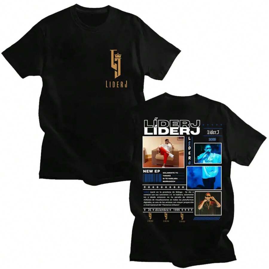 T-shirt de tournée d'album du rappeur LIDERJ pour hommes et femmes, mode pop, t-shirt en coton hip-hop décontracté, t-shirts d'été décontractés surdimensionnés - Blanc - Voir 1