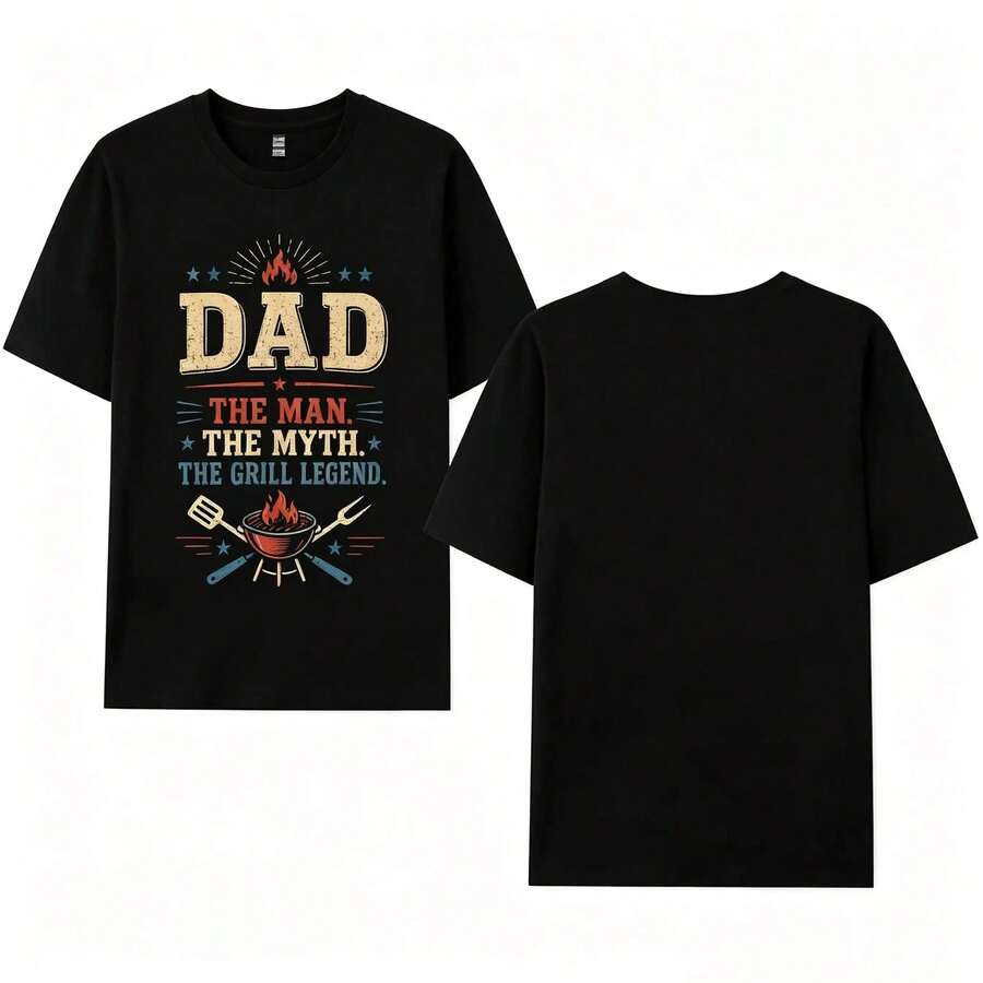 Father's Day Gift T-Shirt With BBQ Design For Dad – The Man, The Myth, The Legend Of The Grill – The Best T-Shirt For Grilling Dad - 黑色 - 查看 1