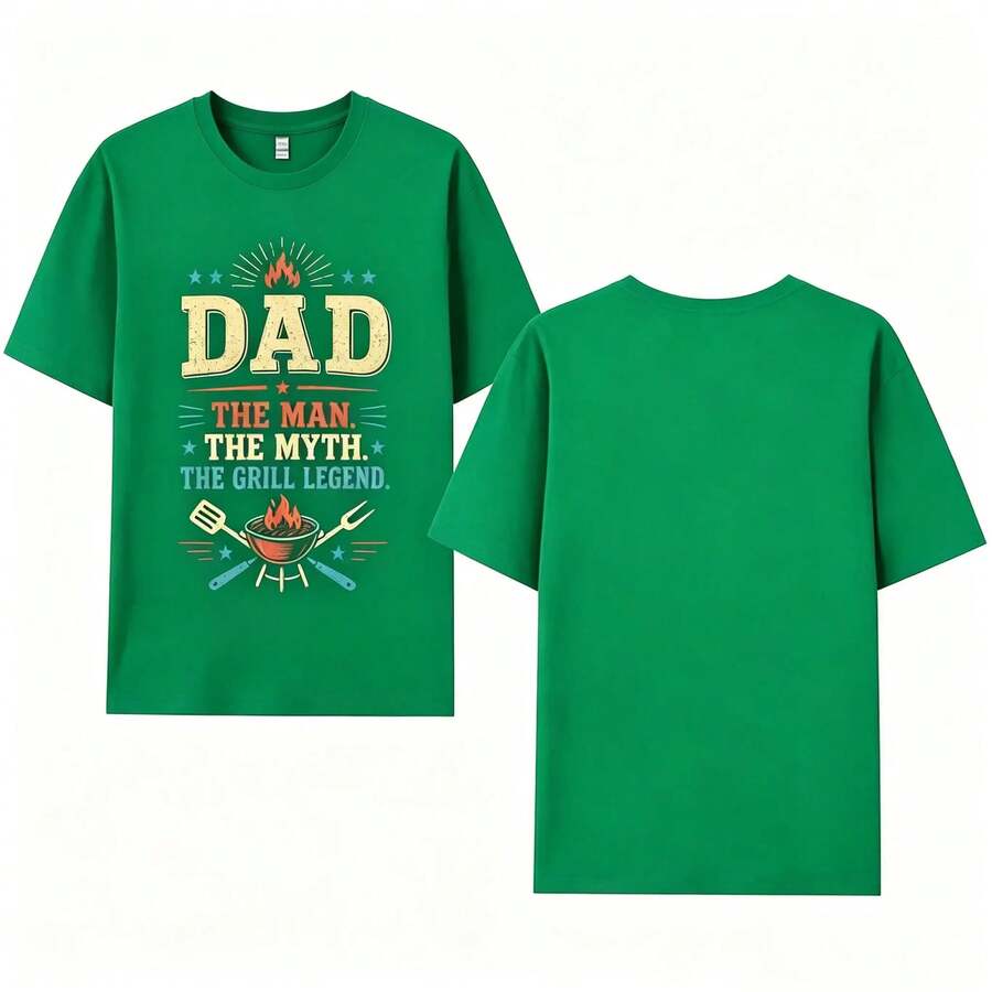 Father's Day Gift T-Shirt With BBQ Design For Dad – The Man, The Myth, The Legend Of The Grill – The Best T-Shirt For Grilling Dad - 綠色 - 查看 1